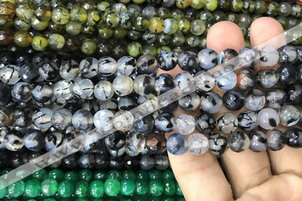 CAA2969 15 inches 8mm faceted round fire crackle agate beads wholesale