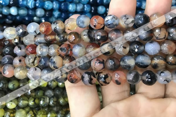 CAA2970 15 inches 8mm faceted round fire crackle agate beads wholesale