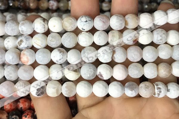 CAA2984 15 inches 8mm faceted round fire crackle agate beads wholesale