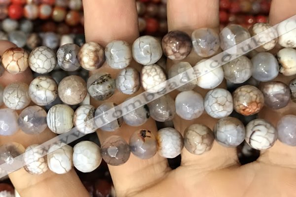 CAA2988 15 inches 8mm faceted round fire crackle agate beads wholesale