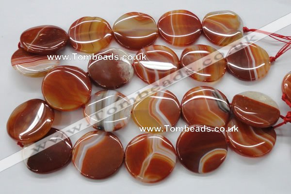 CAA299 15.5 inches 35mm flat round red line agate gemstone beads