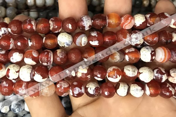 CAA2990 15 inches 8mm faceted round fire crackle agate beads wholesale