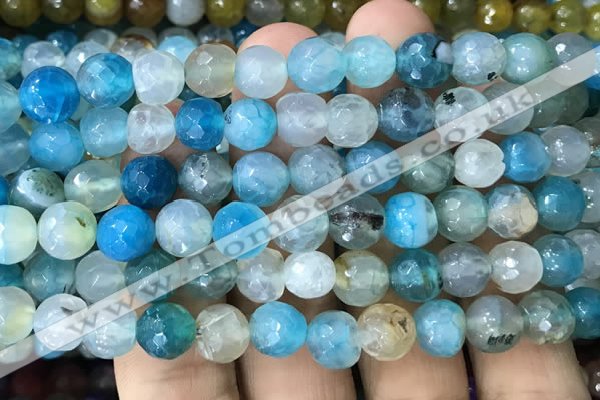 CAA3005 15 inches 8mm faceted round fire crackle agate beads wholesale