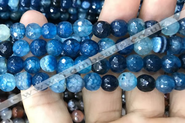 CAA3009 15 inches 8mm faceted round fire crackle agate beads wholesale