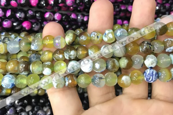 CAA3011 15 inches 8mm faceted round fire crackle agate beads wholesale