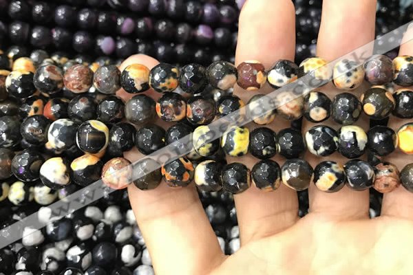 CAA3014 15 inches 8mm faceted round fire crackle agate beads wholesale