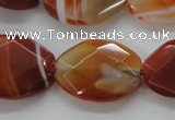 CAA303 15.5 inches 18*25mm faceted oval red line agate beads