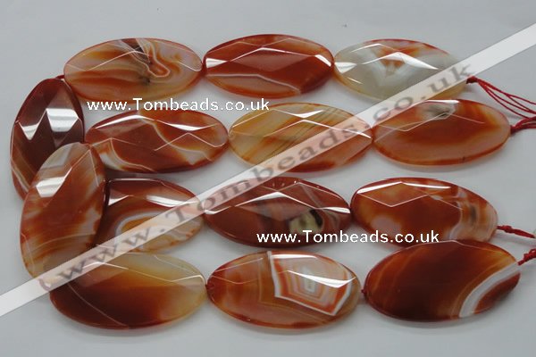 CAA305 15.5 inches 32*52mm faceted oval red line agate beads