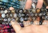 CAA3050 15 inches 10mm faceted round fire crackle agate beads wholesale