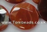 CAA307 15.5 inches 34mm faceted coin red line agate beads