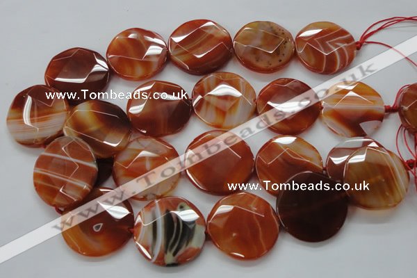 CAA307 15.5 inches 34mm faceted coin red line agate beads