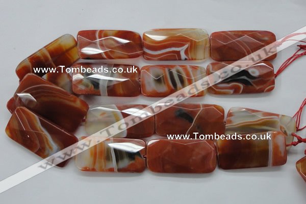 CAA309 15.5 inches 25*50mm faceted rectangle red line agate beads