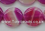 CAA310 15.5 inches 24mm flat round fuchsia line agate beads