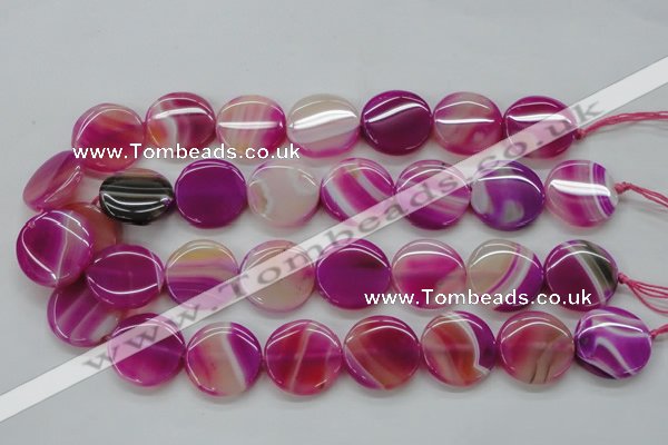 CAA310 15.5 inches 24mm flat round fuchsia line agate beads