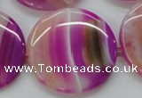 CAA311 15.5 inches 34mm flat round fuchsia line agate beads