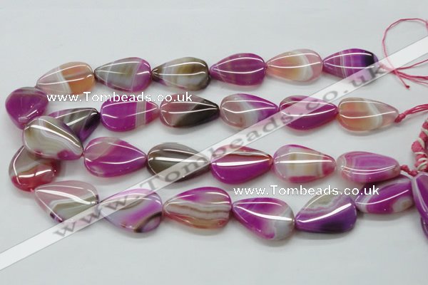 CAA312 15.5 inches 22*30mm flat teardrop fuchsia line agate beads