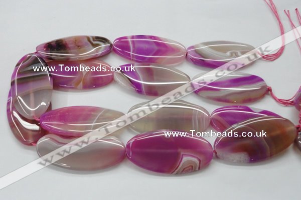 CAA313 15.5 inches 30*60mm oval fuchsia line agate beads