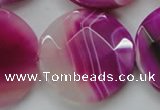 CAA314 15.5 inches 35mm faceted coin fuchsia line agate beads