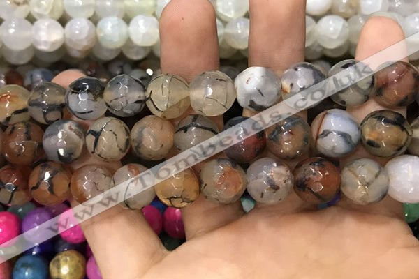 CAA3148 15 inches 12mm faceted round fire crackle agate beads wholesale