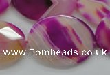 CAA315 15.5 inches 20*26mm faceted oval fuchsia line agate beads