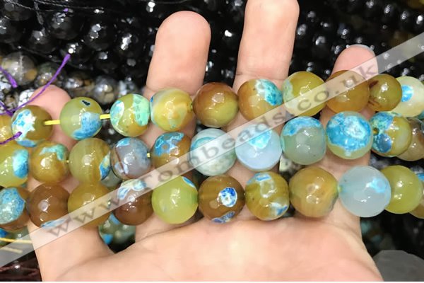 CAA3157 15 inches 12mm faceted round fire crackle agate beads wholesale