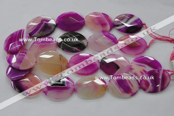 CAA316 15.5 inches 30*40mm faceted oval fuchsia line agate beads