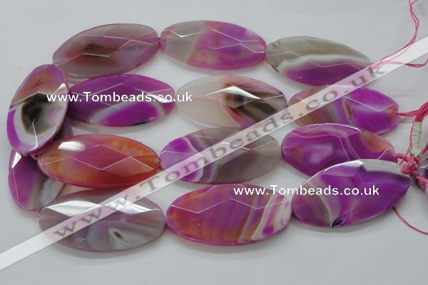 CAA317 15.5 inches 30*60mm faceted oval fuchsia line agate beads