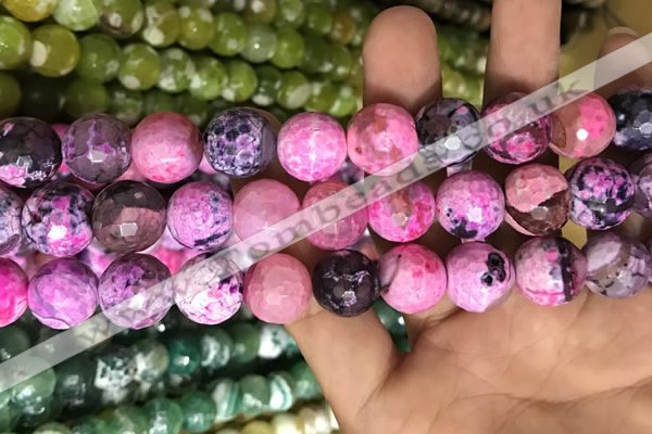 CAA3185 15 inches 14mm faceted round fire crackle agate beads wholesale