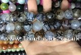 CAA3189 15 inches 14mm faceted round fire crackle agate beads wholesale