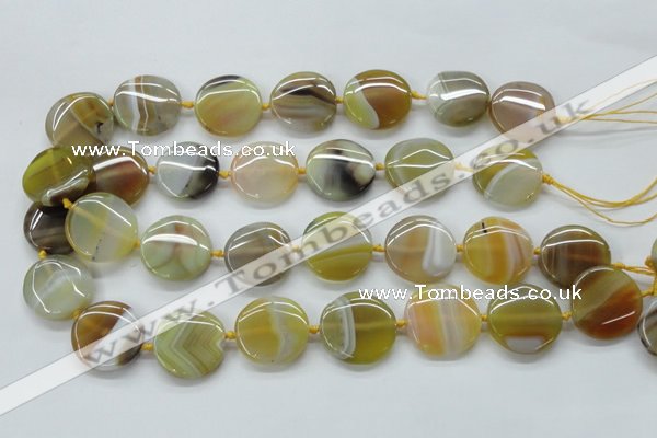 CAA319 15.5 inches 25mm flat round yellow line agate beads