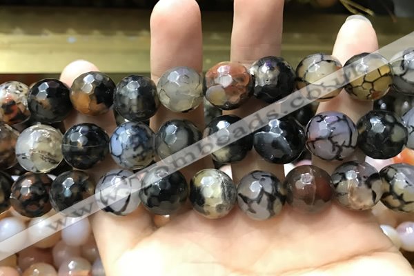 CAA3191 15 inches 14mm faceted round fire crackle agate beads wholesale