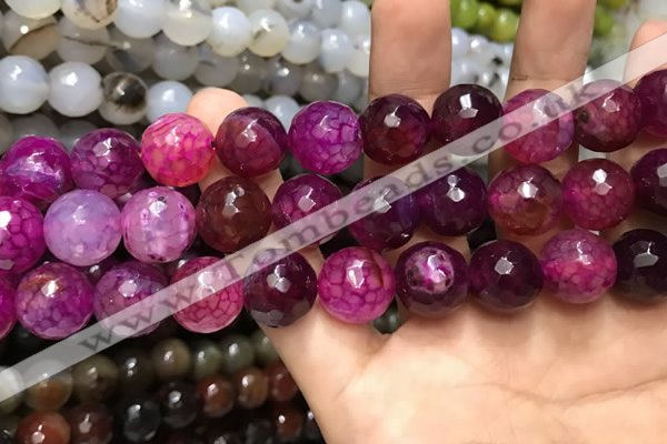 CAA3192 15 inches 14mm faceted round fire crackle agate beads wholesale