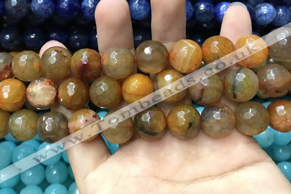 CAA3194 15 inches 14mm faceted round fire crackle agate beads wholesale