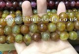 CAA3201 15 inches 14mm faceted round fire crackle agate beads wholesale