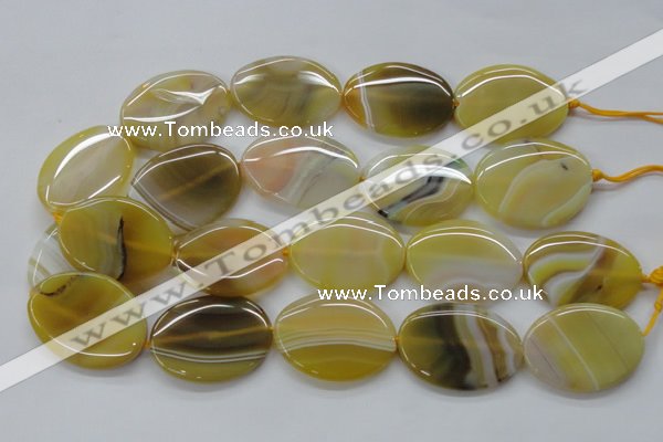 CAA321 15.5 inches 30*40mm oval yellow line agate beads