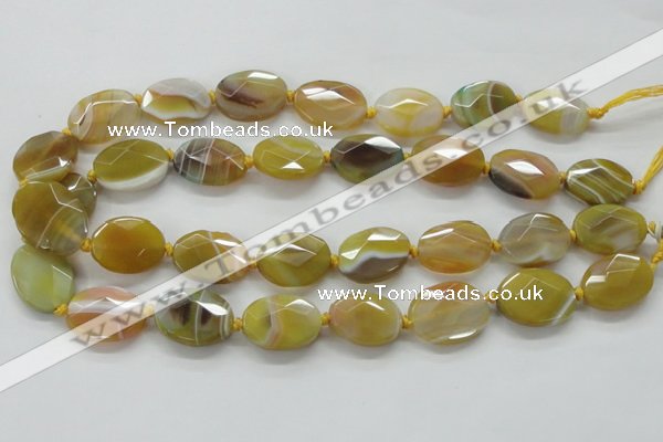 CAA324 15.5 inches 18*25mm faceted oval yellow line agate beads