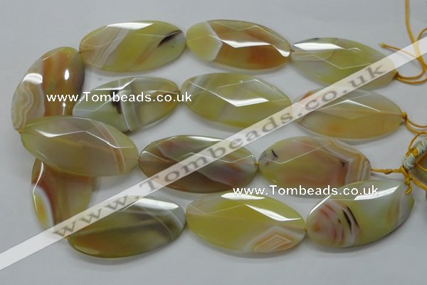 CAA326 15.5 inches 30*60mm faceted oval yellow line agate beads