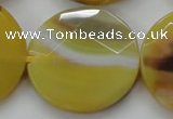 CAA328 15.5 inches 35mm faceted coin yellow line agate beads