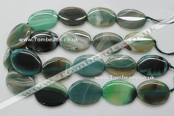 CAA329 15.5 inches 30*40mm oval green line agate beads