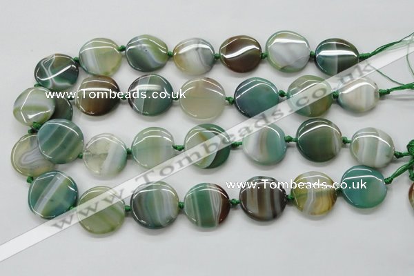 CAA332 15.5 inches 24mm flat round green line agate beads