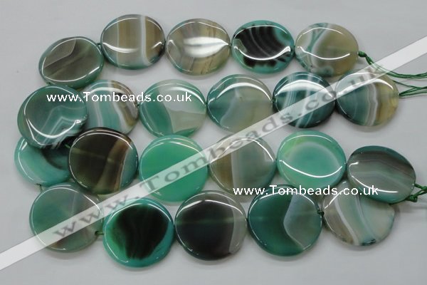 CAA333 15.5 inches 34mm flat round green line agate beads