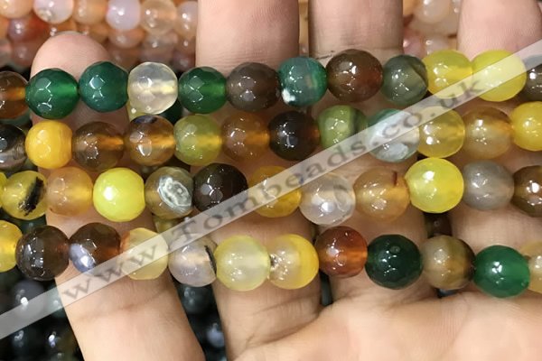 CAA3347 15 inches 8mm faceted round agate beads wholesale