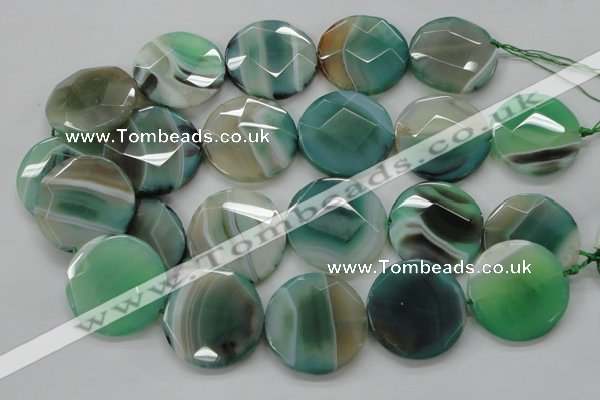 CAA335 15.5 inches 35mm faceted coin green line agate beads