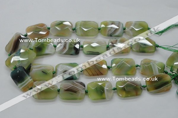 CAA336 15.5 inches 22*30mm faceted rectangle green line agate beads