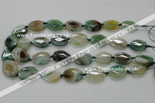 CAA337 15.5 inches 18*25mm faceted oval green line agate beads