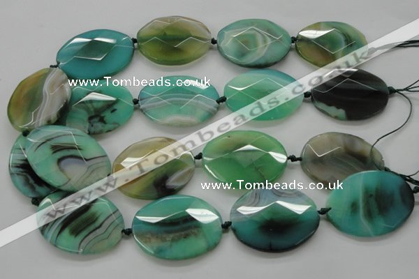 CAA338 15.5 inches 30*40mm faceted oval green line agate beads