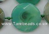 CAA339 15.5 inches 35mm faceted coin green line agate beads