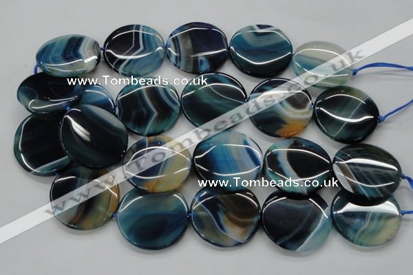 CAA341 15.5 inches 35mm flat round blue line agate beads