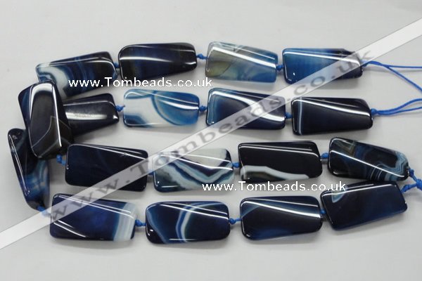 CAA345 15.5 inches 20*45mm twisted rectangle blue line agate beads