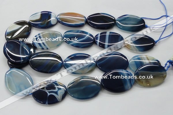 CAA346 15.5 inches 30*40mm oval blue line agate gemstone beads